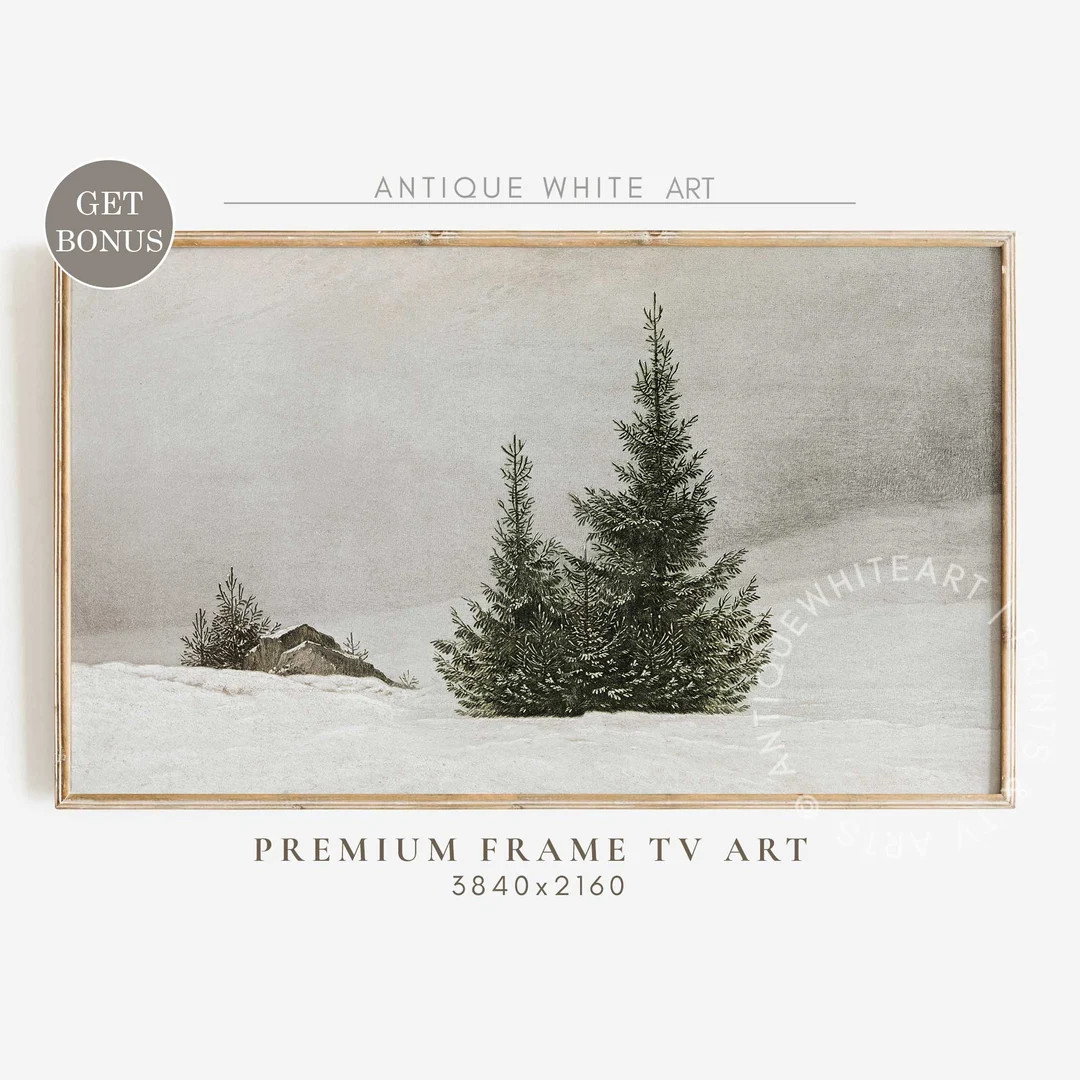 Frame TV Art Vintage Winter Pine Trees Painting for TV - Etsy | Etsy (US)