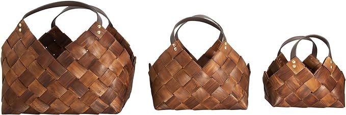 Creative Co-Op Brown Woven Seagrass Baskets with Leather Handles (Set of 3 Sizes) Wicker Non-Food... | Amazon (US)