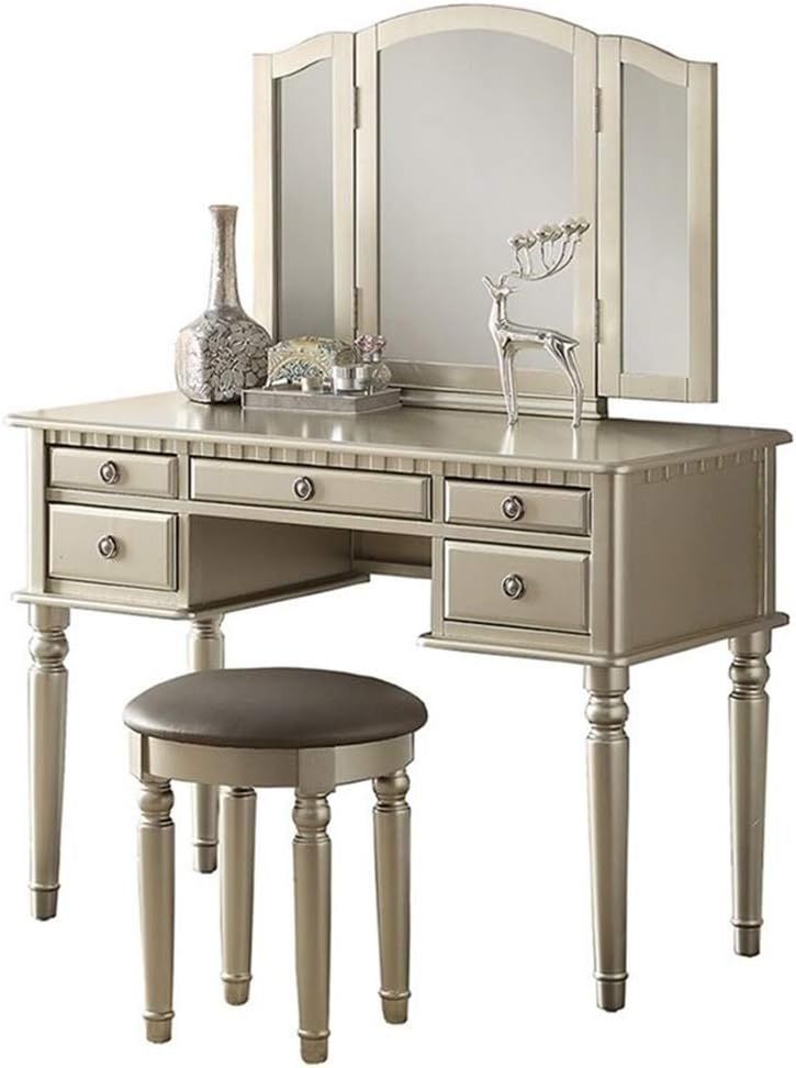 Bobkona F4079 St. Croix Collection Vanity Set with Stool, Silver | Amazon (US)