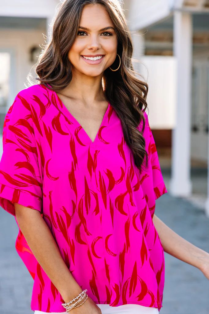 Ground Breaking Hot Pink Abstract Top | The Mint Julep Boutique