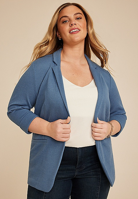 Plus Size Textured Versa 3/4 Sleeve Blazer | Maurices
