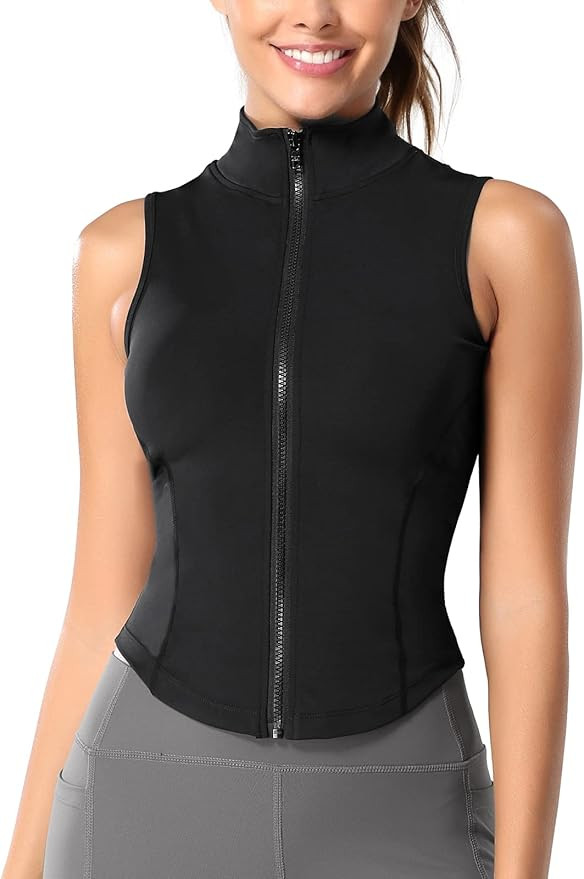 FEOYA Women Sleeveless Athletic Tank Top Shirts Full Zip Up Tshirt for Yoga Running Fitness Exerc... | Amazon (US)