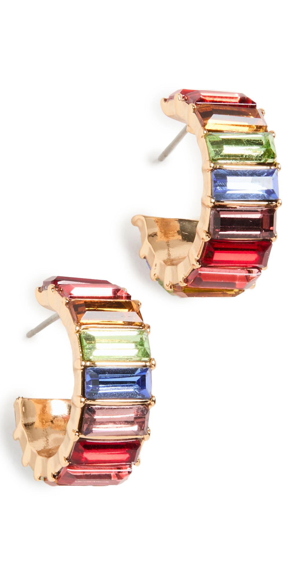 Kenneth Jay Lane Gold Hoop Earrings with Rainbow Baguette | Shopbop