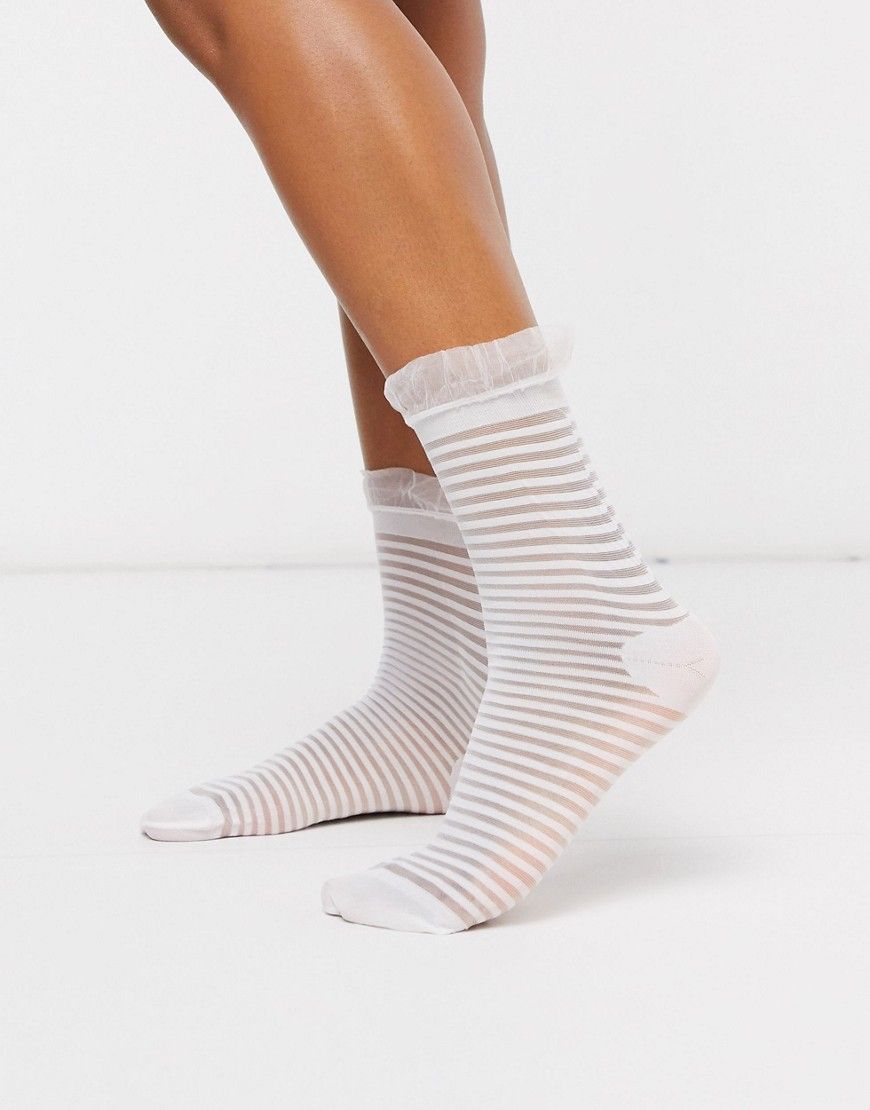 Gipsy sheer mesh frill ankle socks in white | ASOS (Global)
