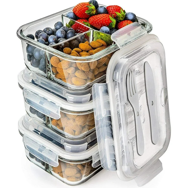Prep Naturals - Glass Food Storage Containers - Meal Prep Container - 3 Packs, 3 Compartments, 34... | Walmart (US)