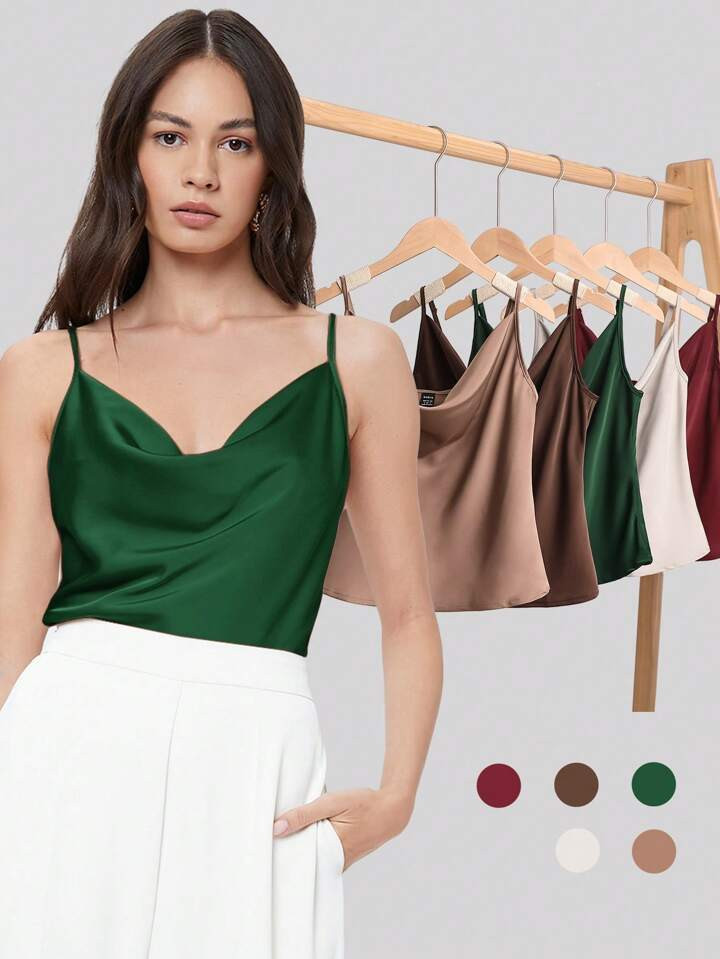 SHEIN BIZwear Camisola de satén verde con escote de capucha para ropa de trabajo | SHEIN