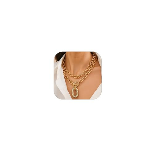 Harry and Henry Chunky Gold Necklace Statement Necklace for Women Trendy Thick Gold Choker Collar Necklaces Paperclip Chain Cross Heart Pendant Toggle Necklaces Jewelry | Amazon (US)