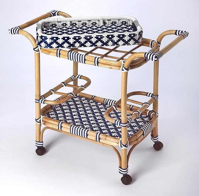 Butler Specialty Selena Rattan Bar Cart in Blue and White | Amazon (US)