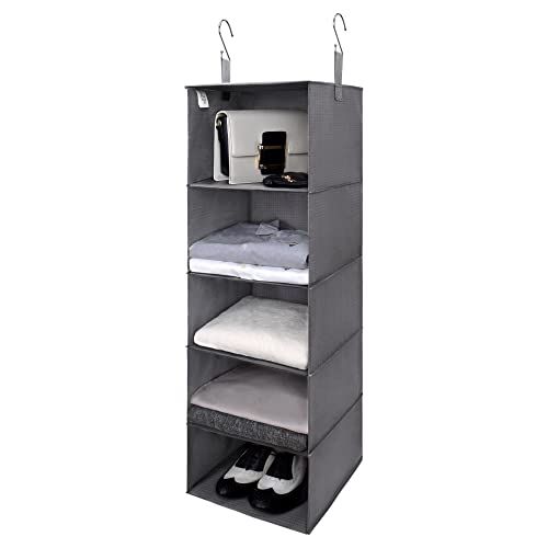 GRANNY SAYS 5-Shelf Hanging Closet Organizer, Hanging Shelves for Closet Storage, Collapsible Hanging Shelf Organizer for Clothes Organization, Ash Gray, 12 ¼" D X 12 ¼" W X 45 ½" H | Amazon (US)