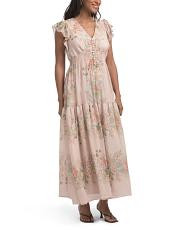 V-neck Flutter Sleeve Place Printed Maxi Dress | TJ Maxx