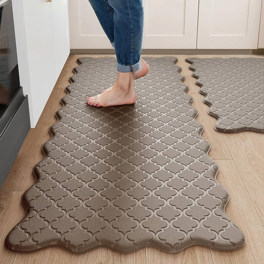 Arenarug Upgrade Scalloped Kitchen Mats for Floor 2PC, Brown Kitchen Rugs | Amazon (US)