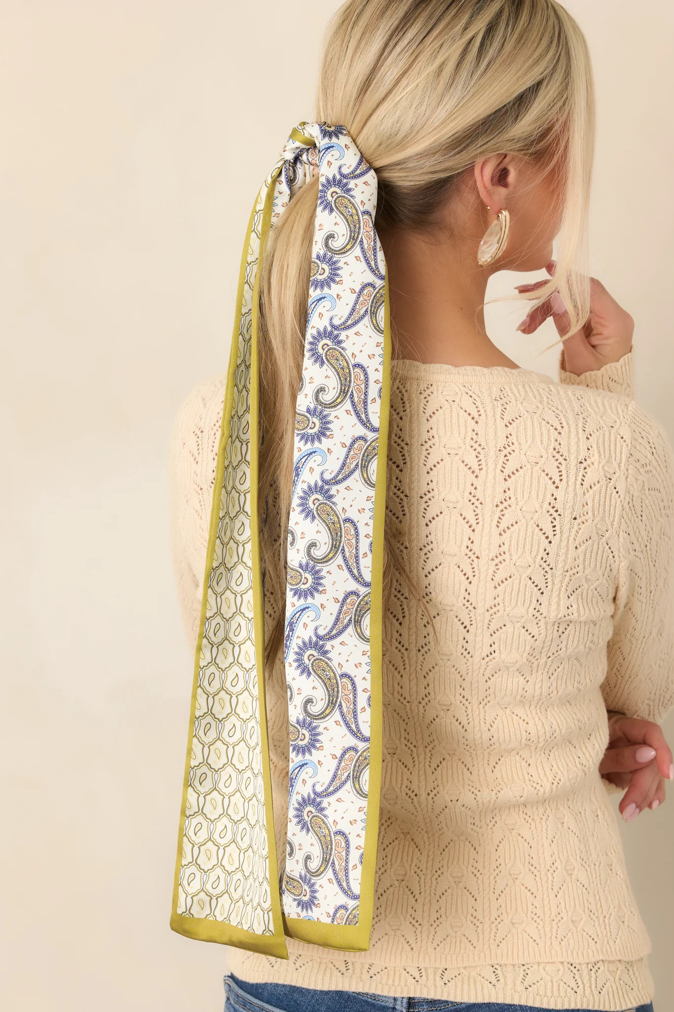 English Garden Peridot Green Multi Paisley Scarf Tie | Red Dress