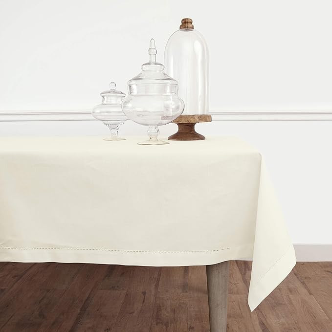 Solino Home Ivory Tablecloth 54 x 72 Inch - Cotton Linen Hemstitch Rectangular Tablecloth - Machi... | Amazon (US)
