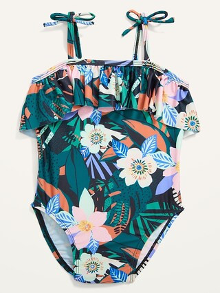 Printed Ruffle-Trim Tie-Shoulder Swimsuit for Toddler Girls | Old Navy (US)