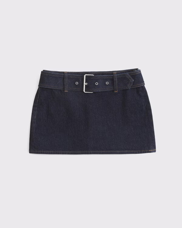 Women's Mid Rise Belted Denim Mini Skort | Women's Bottoms | Abercrombie.com | Abercrombie & Fitch (US)
