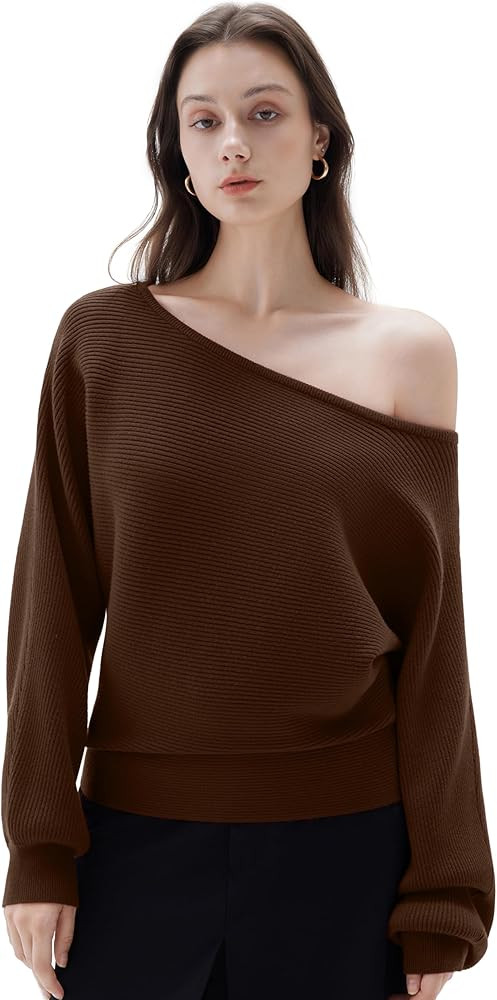 SUUKSESS Women Cashmere Oversized Off Shoulder Pullover Sweaters Boat Neck Long Sleeve Knit Jumpe... | Amazon (US)