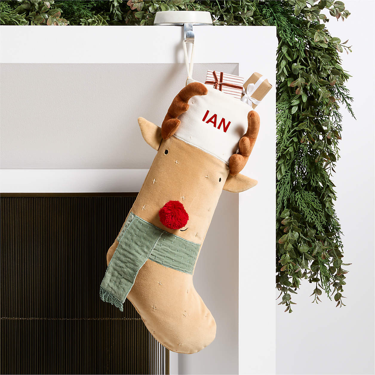 Wonderland Velvet Reindeer Kids Christmas Stocking + Reviews | Crate & Kids | Crate & Barrel