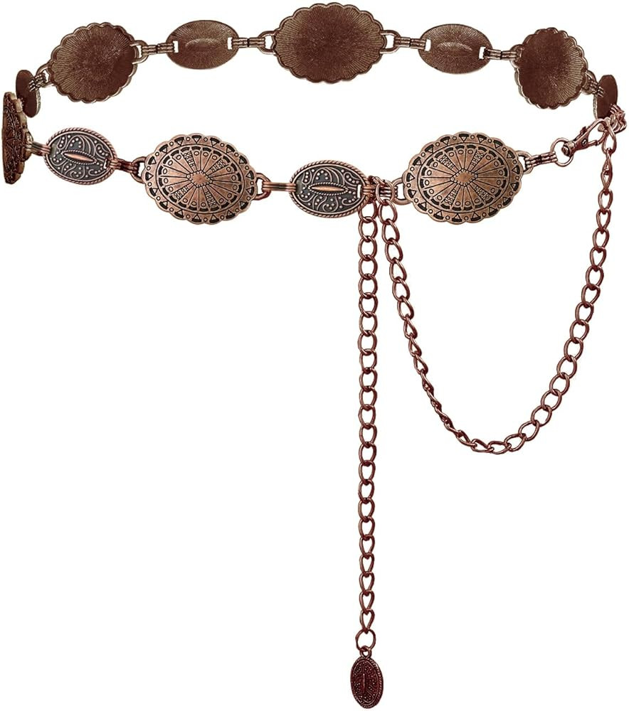 TOPACC Western Metal Concho Belt for Women Cowgirl Chain Belts for Dresses Jeans Country Concert ... | Amazon (US)