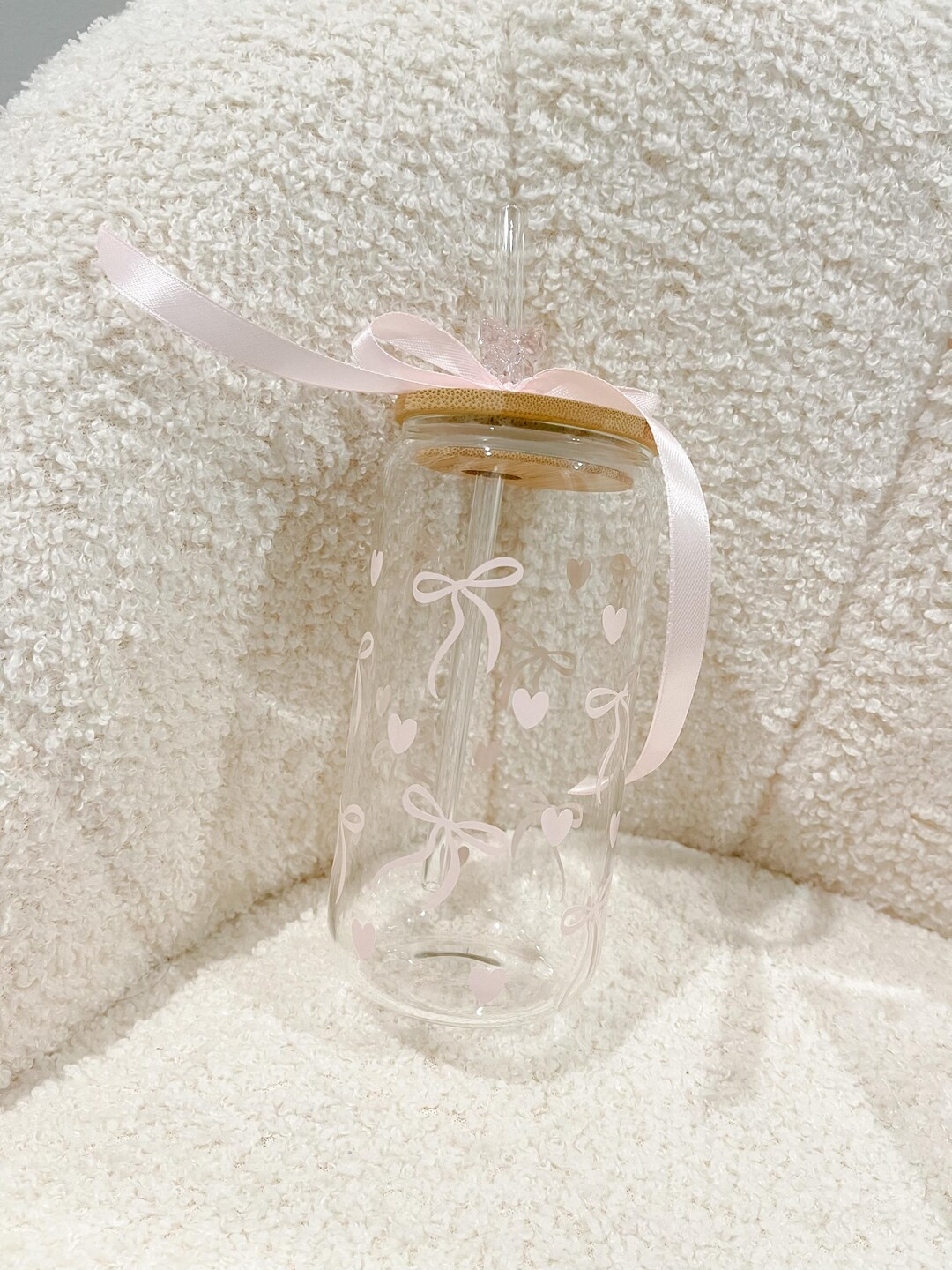 Coquette Bow Iced Coffee Glass Cup, Pink Bow Cup, Coquette Bow Glass Straws, Gift for Her, Gift f... | Etsy (US)
