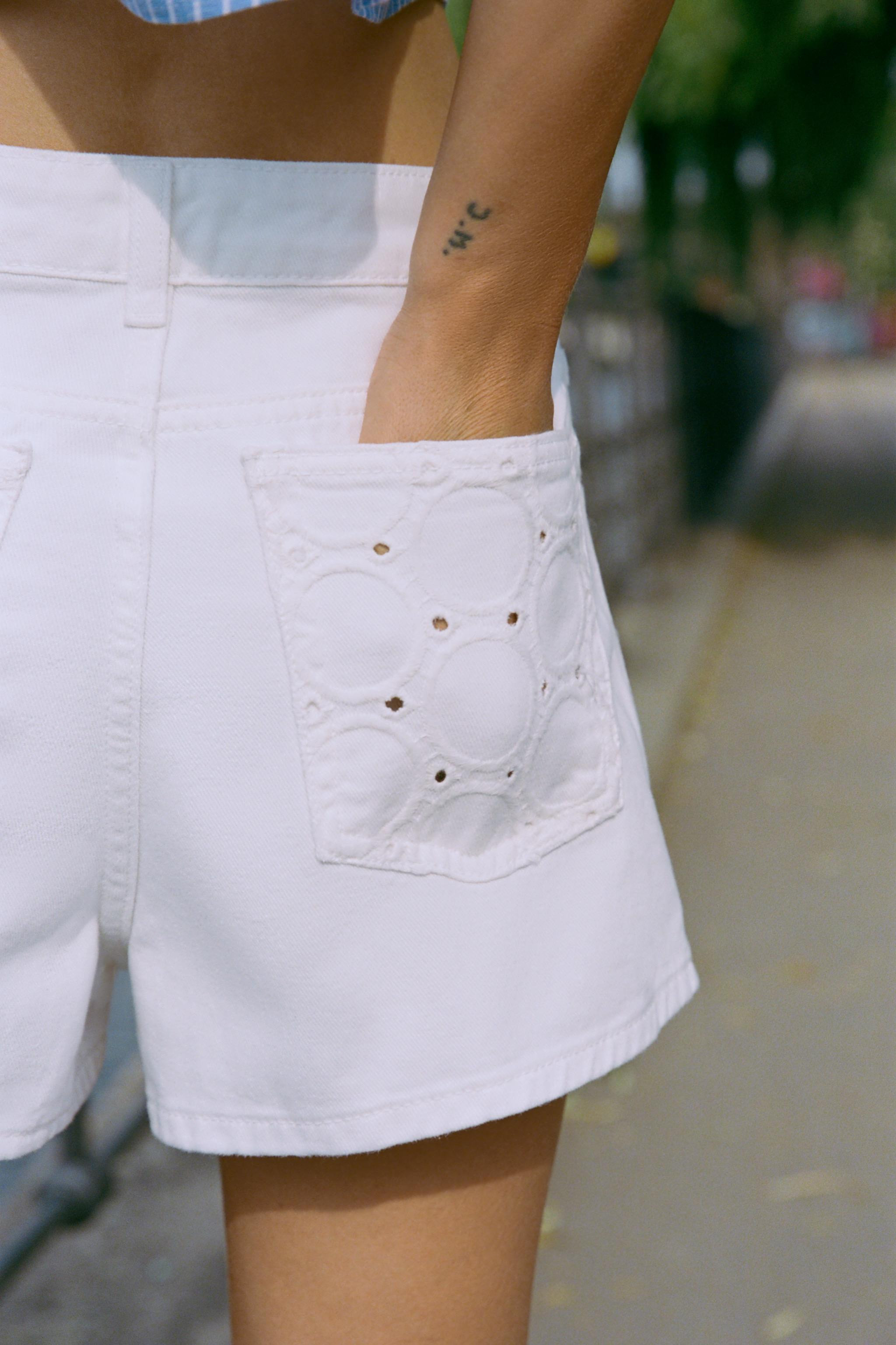 Z1975 MID-WAIST PERFORATED EMBROIDERED SHORTS | Zara UK