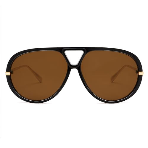 DYSAKER Oversized Aviator Sunglasses for Women Men, Trendy Retro Round Sun Glasses Vintage Shield Shades UV Protection | Amazon (US)