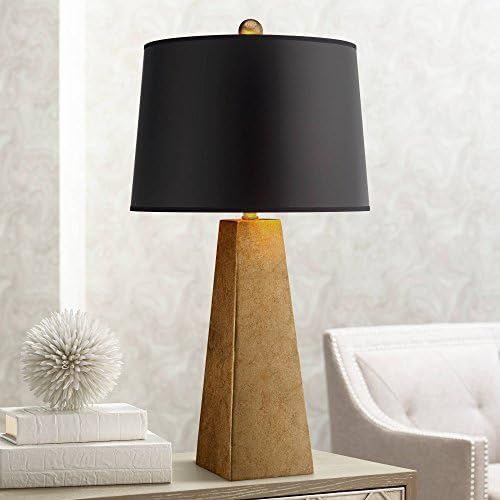 Modern Contemporary Luxury Style Table Lamp Obelisk 26" High Gold Foil Black Paper Drum Shade Decor  | Amazon (US)