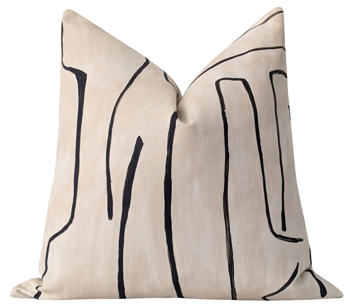 Graffito Linen Onyx Black Abstract Pillow Cover | Land of Pillows