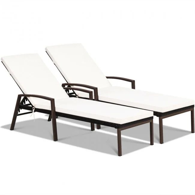 2 Pcs Patio Rattan Adjustable Back Lounge Chair with Cushions-White | Walmart (US)