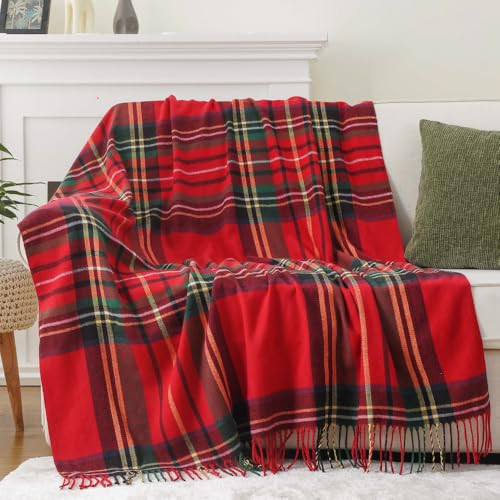 BATTILO HOME Christmas Red Plaid Throw Blanket for Couch, Bed, Super Soft Red Plaid Blankets,Soft Christmas Decorative Throw with Tassels 50"x60" | Amazon (US)
