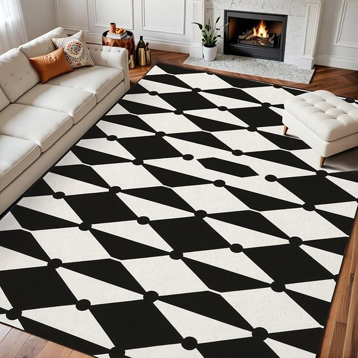 9x12 Area Rugs for Bedroom Boho Washable Rug for Living Room Black White Diamond Shape Carpet for... | Amazon (US)