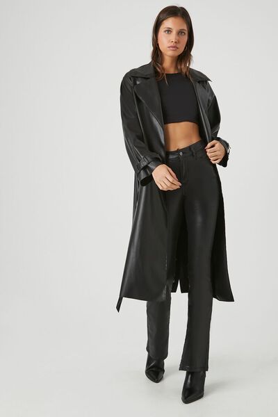 Faux Leather Tie-Waist Trench Coat | Forever 21 | Forever 21 (US)