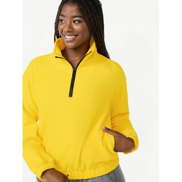 Love & Sports Women's Fleece Cropped Quarter Zip Pullover - Walmart.com | Walmart (US)