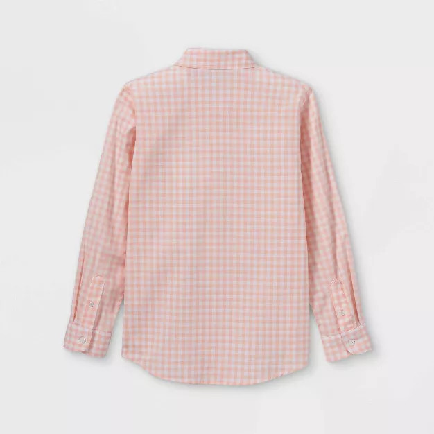 Boys' Woven Gingham Long Sleeve Button-Down Shirt - Cat & Jack™ Pink | Target