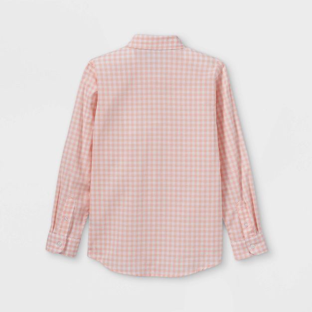 Boys' Woven Gingham Long Sleeve Button-Down Shirt - Cat & Jack™ Pink | Target