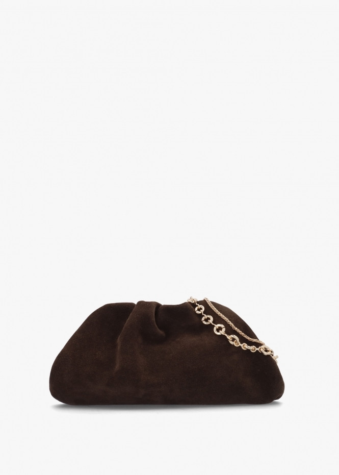 Inrouche Brown Suede Ruched Clutch Bag | Daniel Footwear (UK)