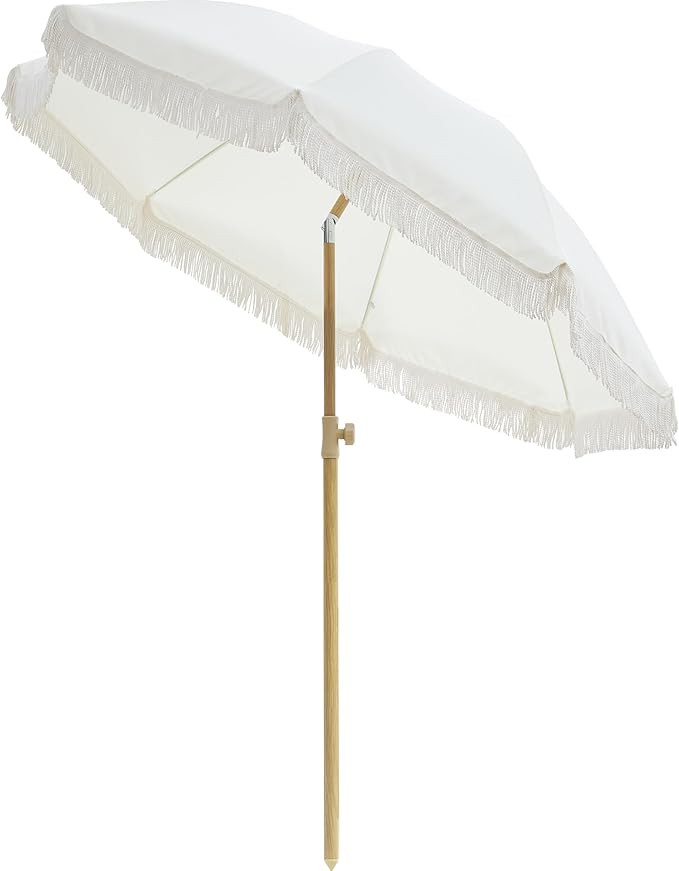 6.5FT Boho Patio Umberlla with Fringe,UPF50+ Outdoor Umbrella with Fiberglass Ribs and Push Butto... | Amazon (US)