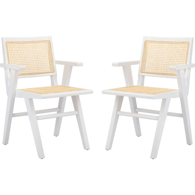 Safavieh | Set of 2 Hattie French Cane Arm Chair, White | Maisonette | Maisonette