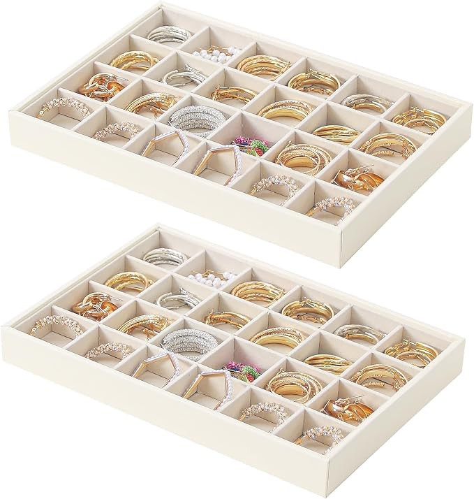 Stackable Jewelry Organizer Tray For Drawers,White Leather Small Earring Storage Tray,Bracelet An... | Amazon (US)