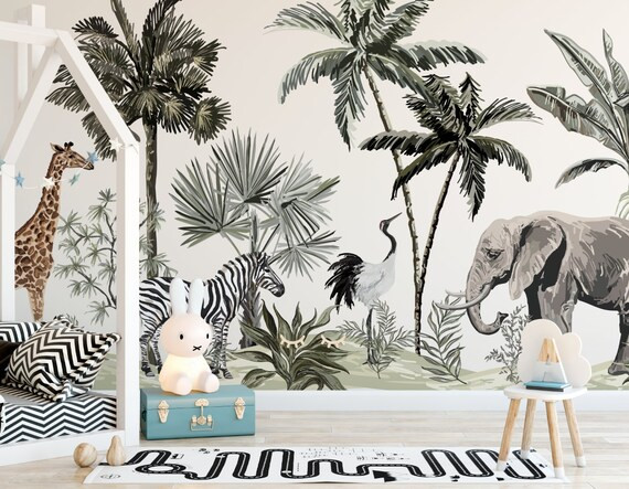 Jungle Safari Animal Wall Mural  Removable Wallpaper - Etsy Canada | Etsy (CAD)