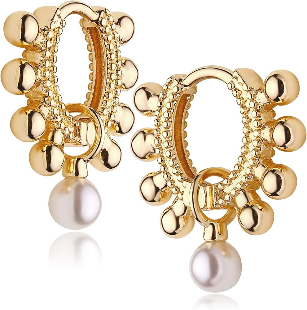 Mevecco 18K Gold Plated Huggie Earrings with Shining Cubic Zriconia Geometry Beads Star Hoop Earr... | Amazon (US)