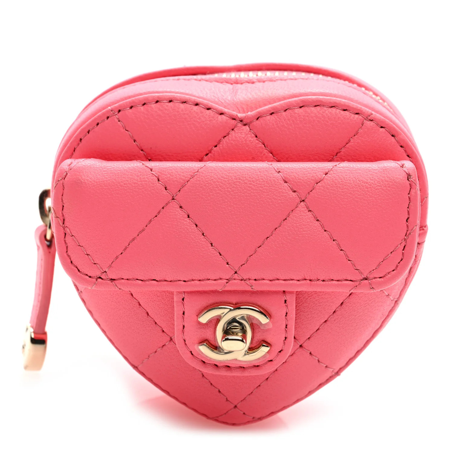 Lambskin Quilted CC In Love Heart Zipped Arm Coin Purse Pink | FASHIONPHILE (US)