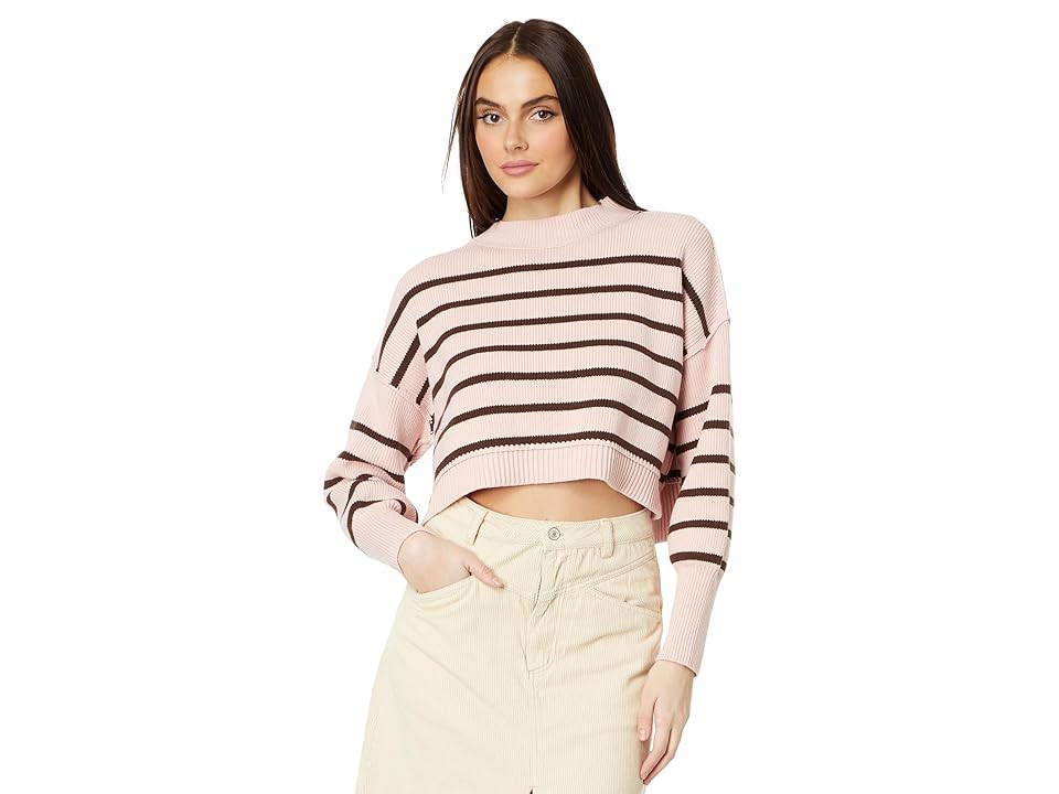 Free People Stripe Easy Street Crop Pullover (Pink Lotus Combo) Women's Clothing | Zappos