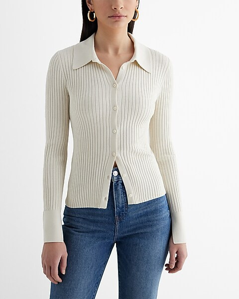 Silky Soft Fitted Ribbed Sweater Shirt | Express