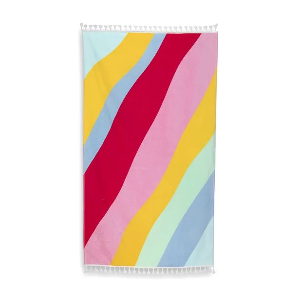 Packed Party Beach Towel, Rainbow Waves Print, Multi-Color with White Fringe - Walmart.com | Walmart (US)