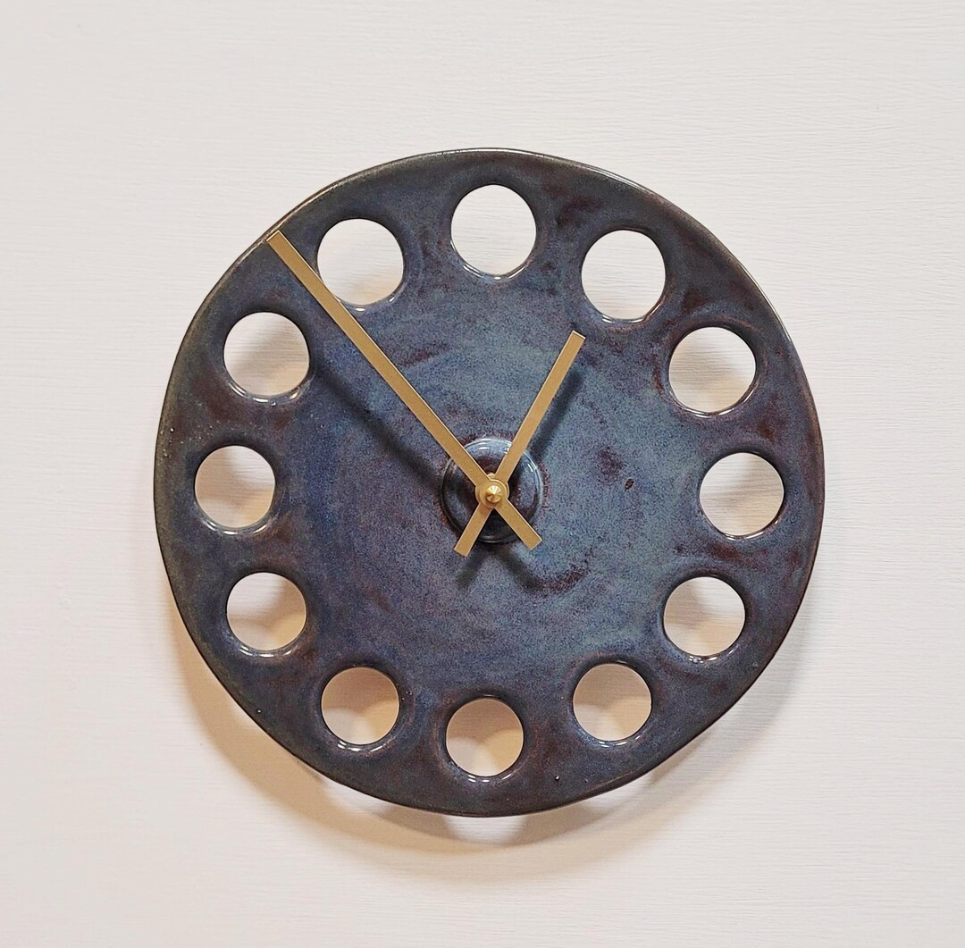 Unusual Hand Made Blue Grey Glazed Stoneware Ceramic Minimalist Wall Clock Quartz 25 cm 10"diamet... | Etsy (US)