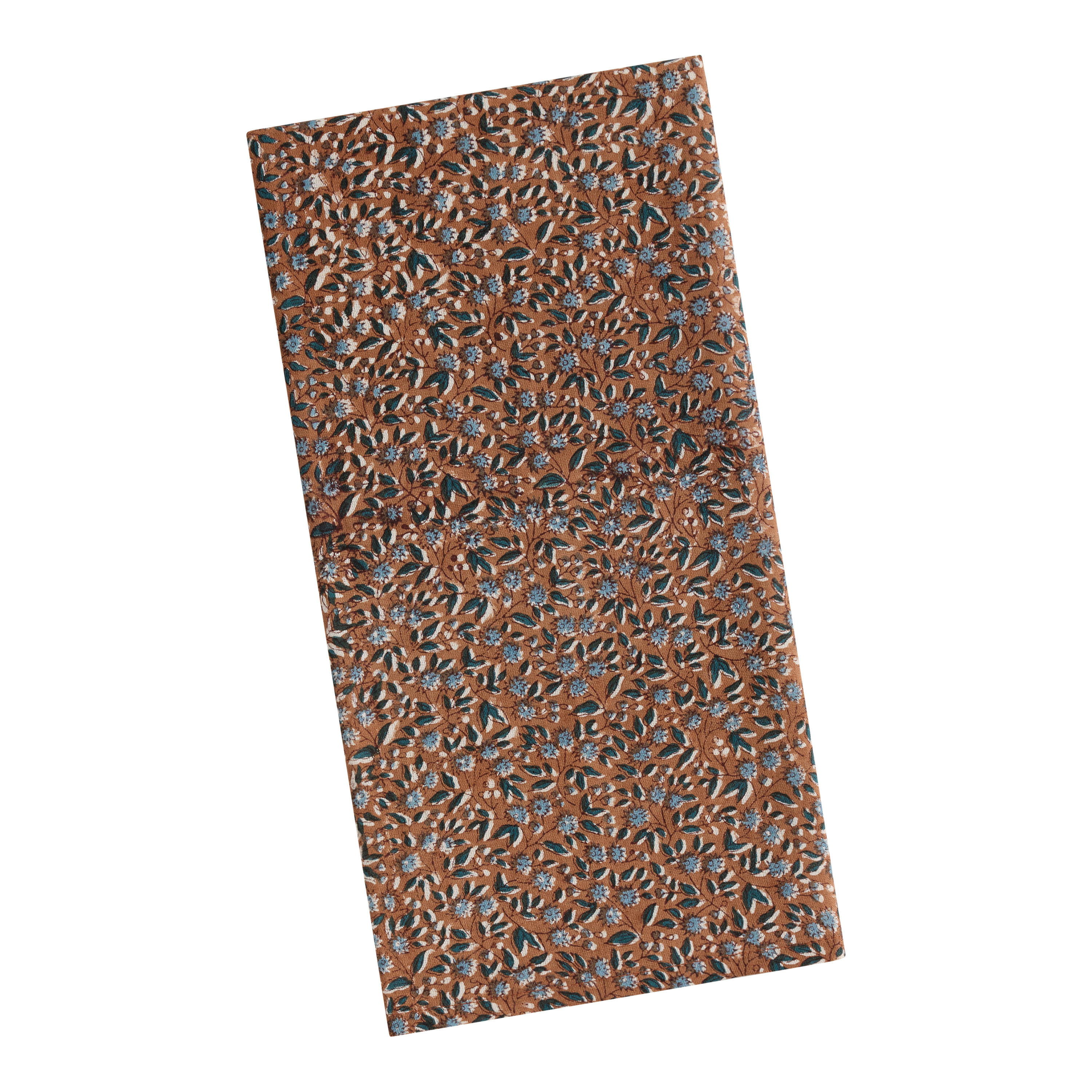 Brown and Blue Ditsy Floral Block Print Kitchen Towel | World Market
