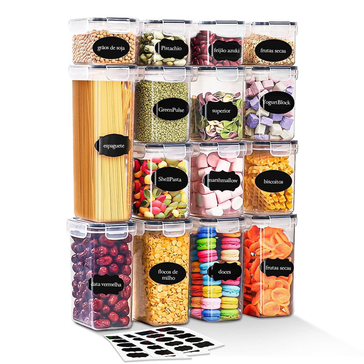 Kit 15 Potes Tampa Hermético Porta Alimentos Mantimentos Armário Cozinha | Amazon (BR)