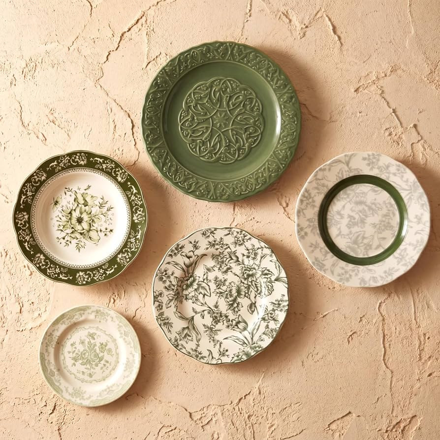 Yiyiring 5 Pcs Holland Wall Sculpture Plates for Wall, Ceramic Vintage Green Plates Set, Vintage ... | Amazon (US)