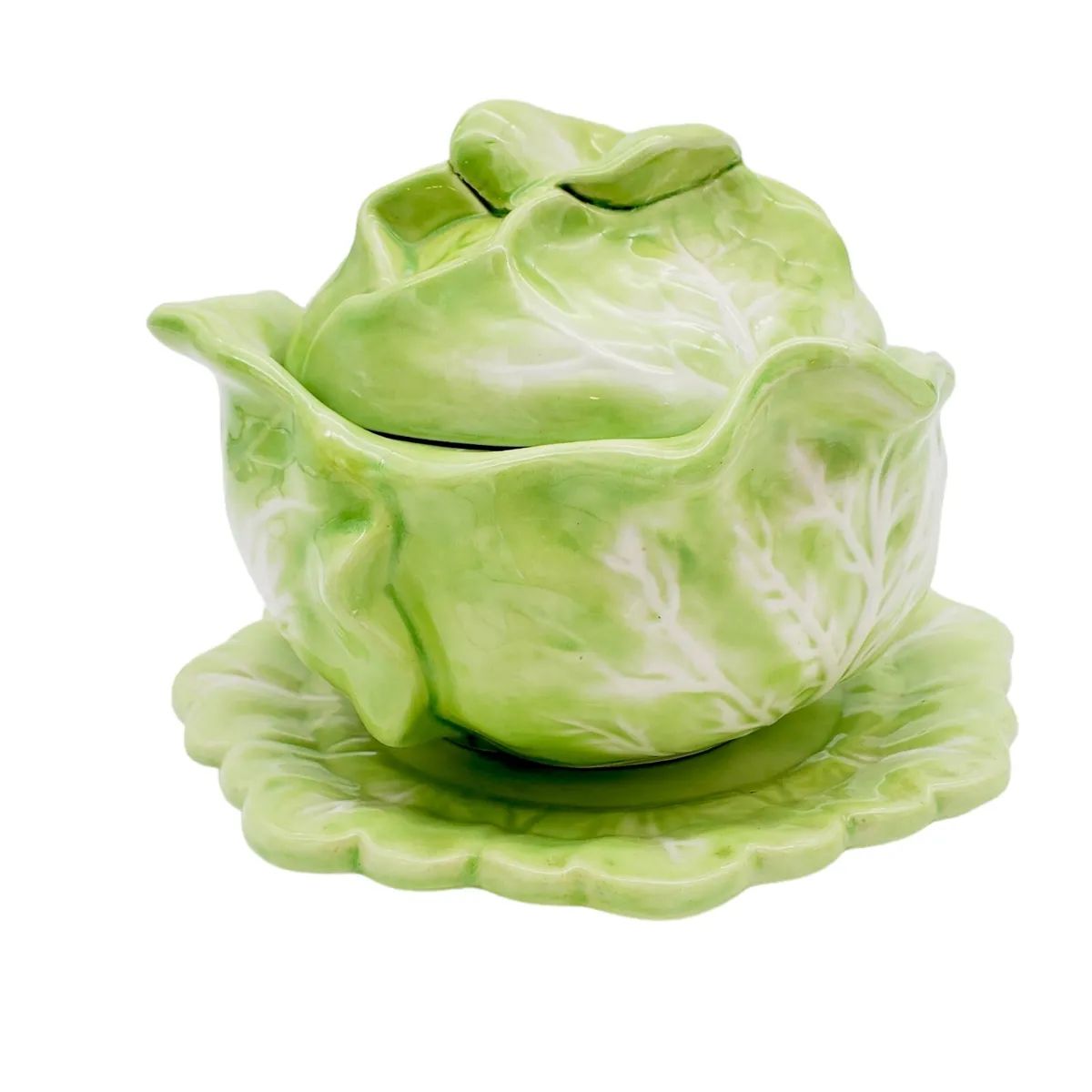 VTG Holland Mold Ceramic Green Cabbage Serving Bowl w/ Lid &amp; Plate Lettuce EUC  | eBay | eBay US