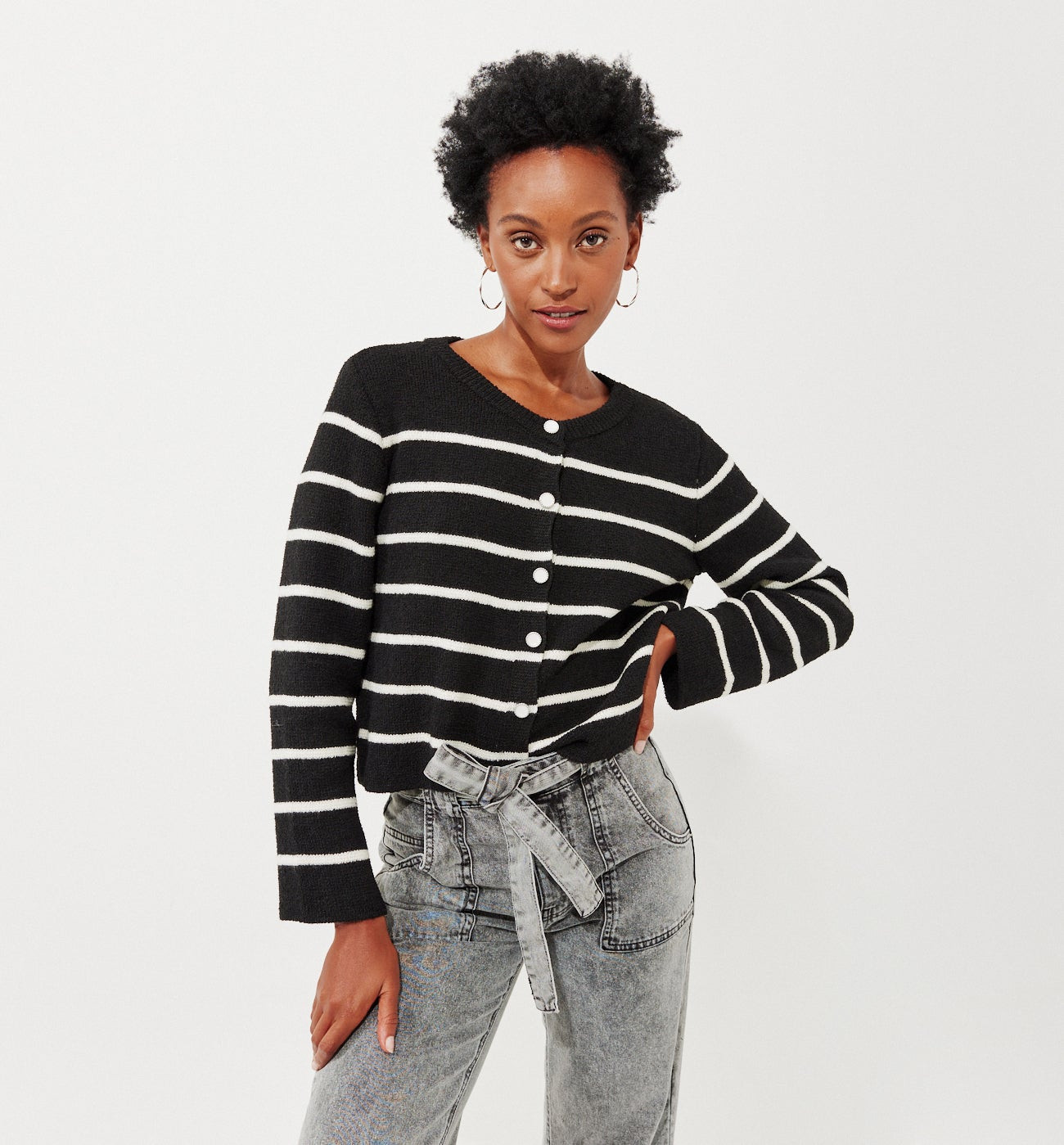 Gilet court et rayé Femme - Rayé écru | Promod (FR)